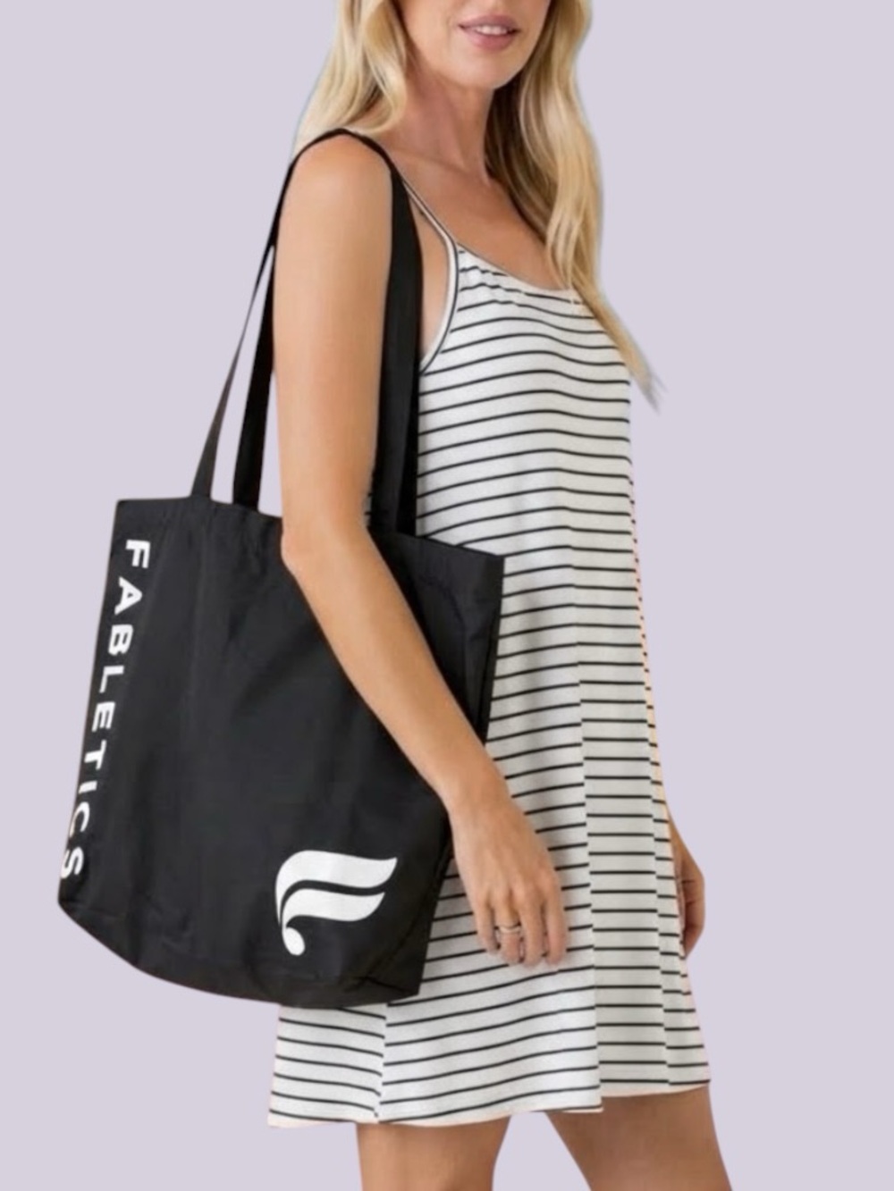 Fabletics Black Lightweight Organic Cotton Canvas Shoulder Tote Bag NWOT